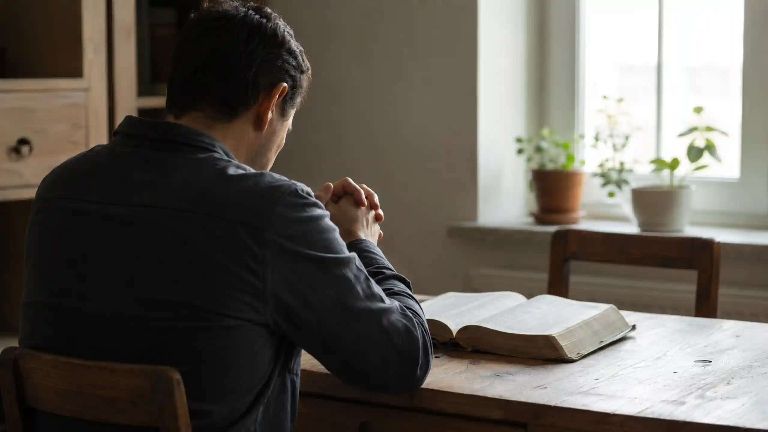 Človek pri otvorenej Biblii úprimne prosí Pána Ježiša, aby sa mu dal poznať