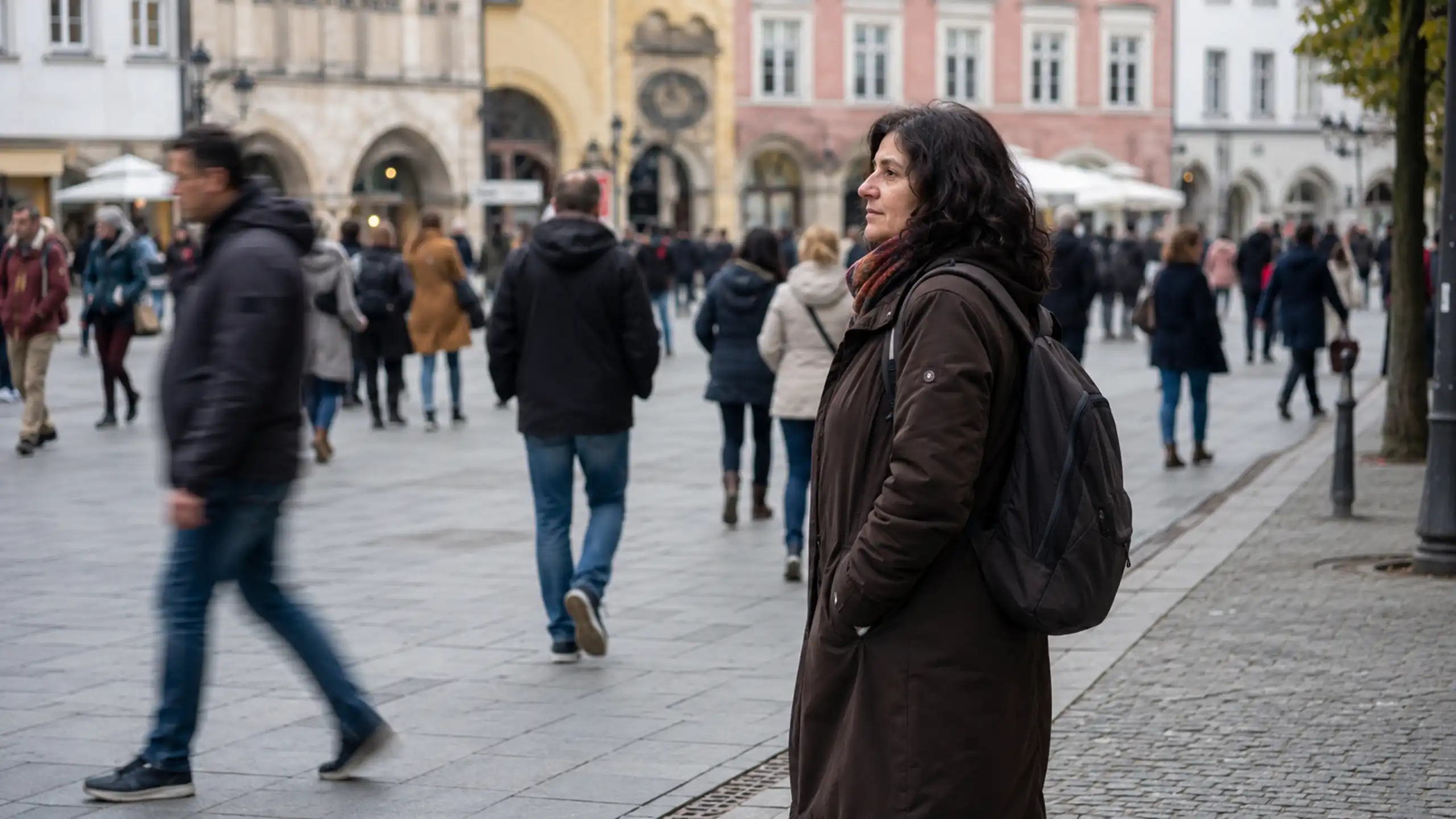 Žena v rušnej ulici sa rozhoduje že nejde k veštici riešiť tarotové karty