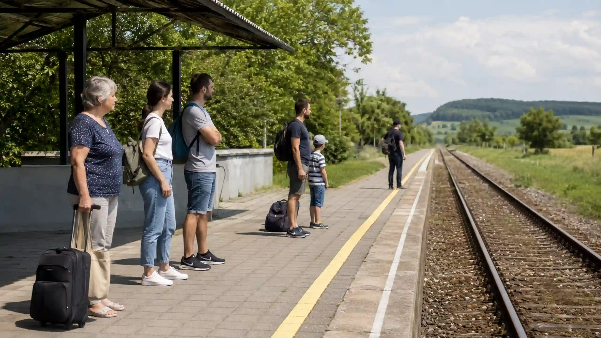 Ľudia na vlakovej stanici čakajú na vlak a premýšľajú či duch je nesmrteľný