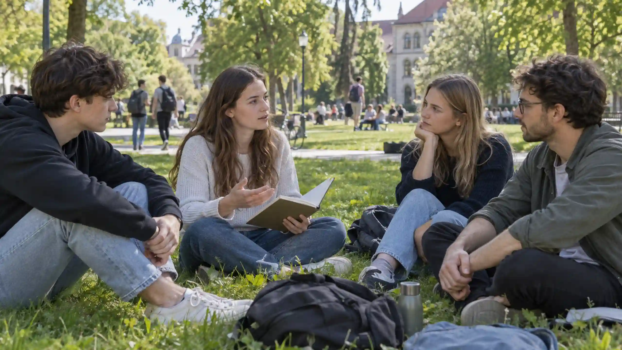 Mladý v parku spoločne trávia čas namiesto hľadania významu snov u veštici