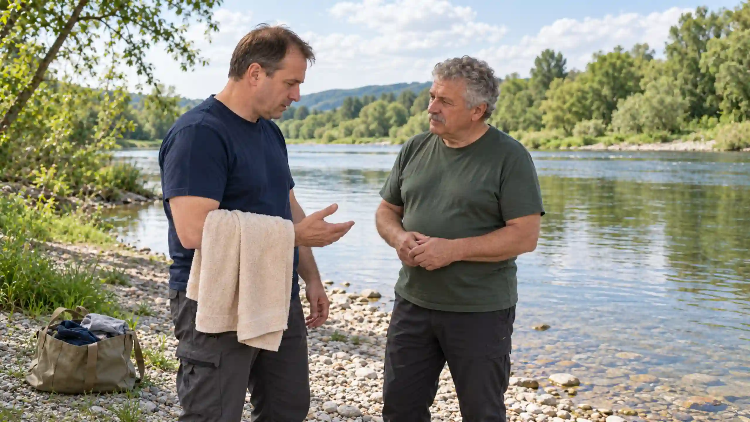 Muž z dielne sa dáva pokrstiť Alexandrovi v rieke Váh