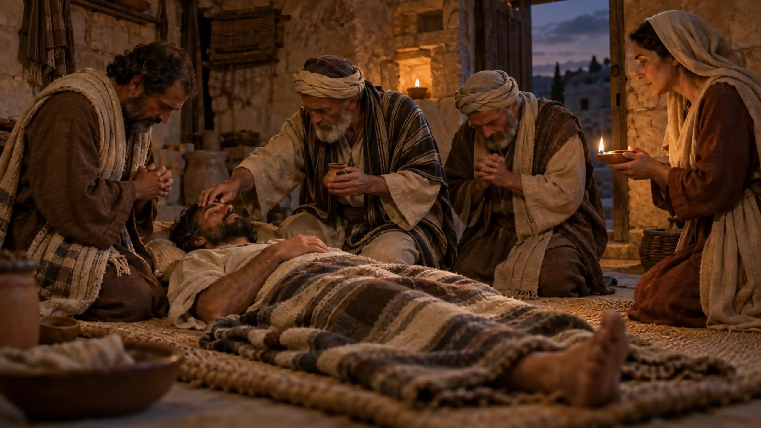 Biblický výjav ohľadom krstu a pomazania olejom