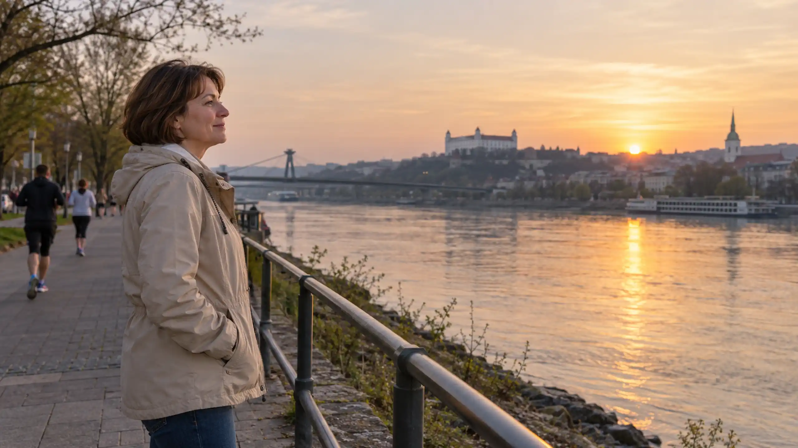 Žena stojí pri brehu jazera a premýšľa nad príčinami depresie u jej manžela ktorý sa bojí a prežíva strach