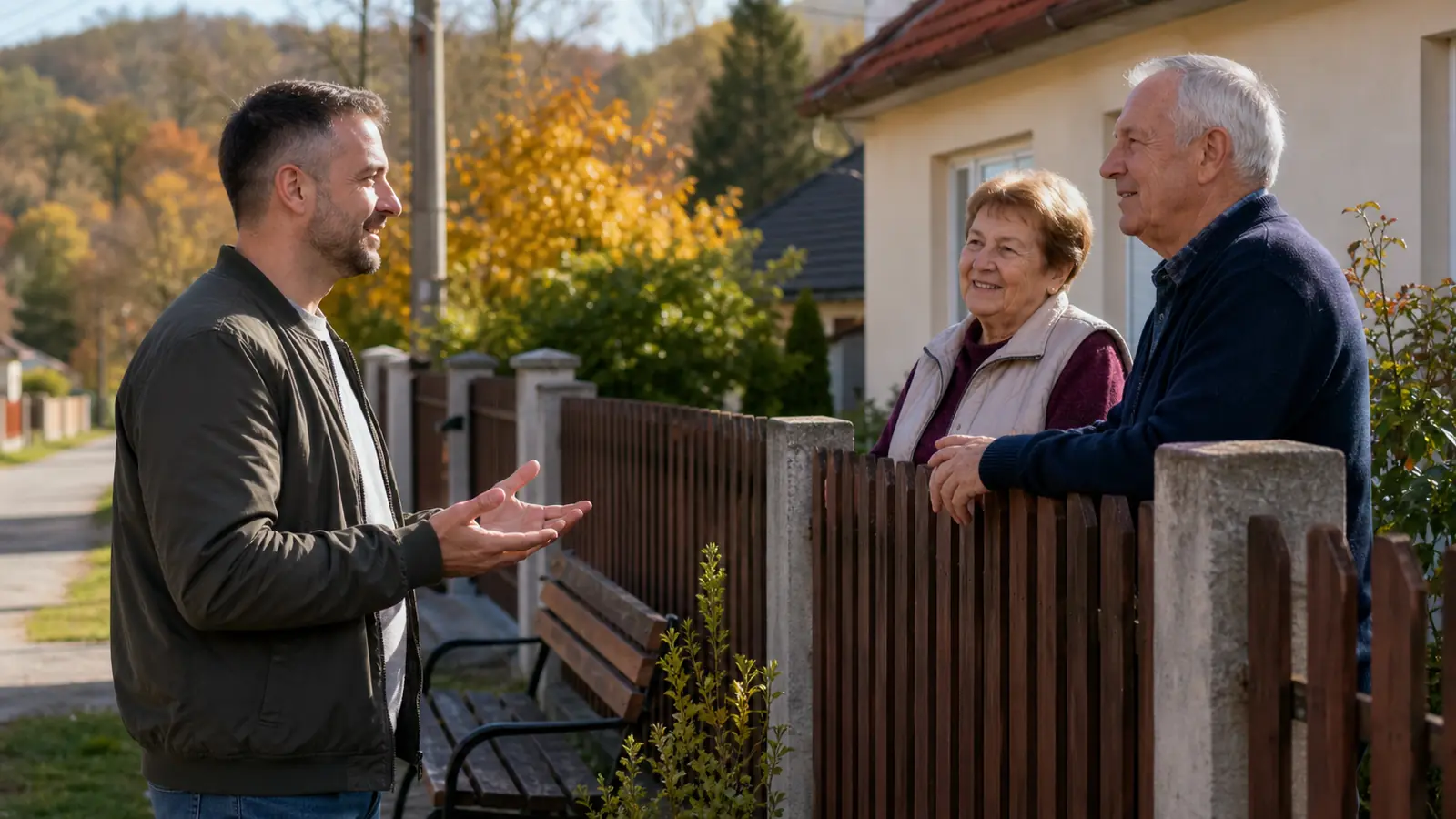 Muž pri plote na dedine rozpráva susedom, že je slobodný a Pán Ježiš je v jeho srdci