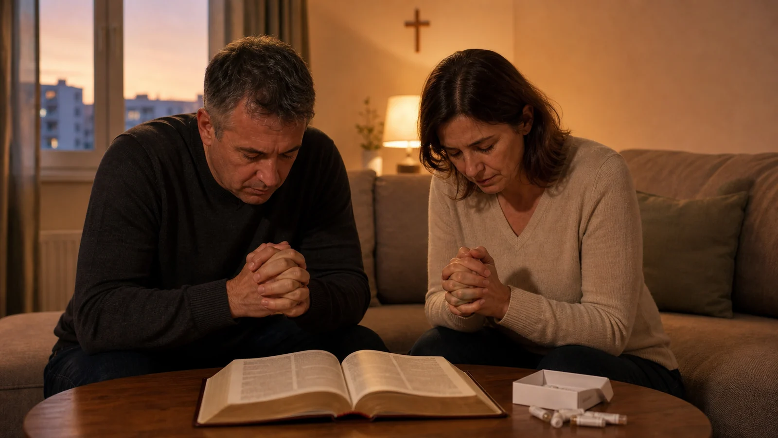 Manželia v Nitre kľačia v modlitbe pokánia a homeopatiká odkladajú bokom k otvorenej Biblii